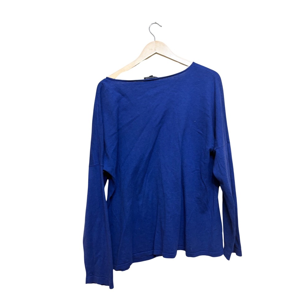 Eileen Fisher Womens XL Royal Blue Knit Scoop Neck Long Sleeve Oversized Sweater - Picture 4 of 4